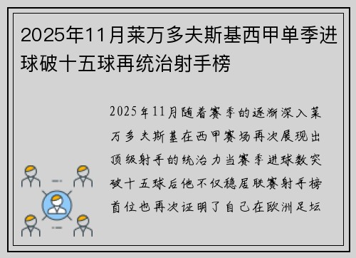 2025年11月莱万多夫斯基西甲单季进球破十五球再统治射手榜